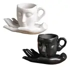 Coffee Cup with Saucer Set, Ceramic Milk Cup, Human Face Shaped Cup, Tea Cup and