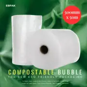 Compostable Bubble Wrap 500mm x 50M White Eco Friendly Packaging
