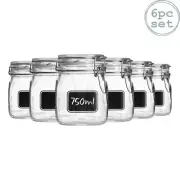 6x Lavagna Glass Storage Jars Chalkboard Labels Food Pasta Jam Preserving 750ml