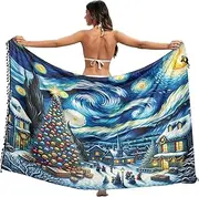 [RPLIFE] Starry Night Christmas Tree Beach Sarong, Pool Cover up Bottom, Honeymoon Sarong, Long Sarong