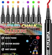 YullTaiy Chalk Markers - Fine Tip Wet Erase Markers, 8 Color Set for Chalkboard, Glass, Mirror