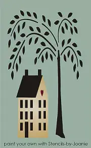 Folk Art 2 pc STENCIL 17" Tall Willow Tree Saltbox House Prim DIY Craft Signs