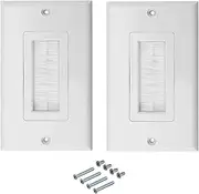2-Pack White Brush Wall Plate Single Port Multipurpose Outlet Cover Wall Mount Panel for Multimedia HDMI HDTV Speaker Wires