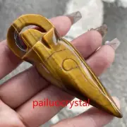 3" Natural Tiger's eye jasper Goddess Totem Skull Quartz Crystal Pendant 1pc