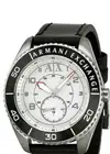 NEW ARMANI EXCHANGE SILVER BLACK TONE,BLACK LEATHER BAND,RED ACCENT WATCH AX1260