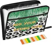 Custom Folders for Documents 13 Pockets A4 Letter Size Personalized Paper File Organizer with Zipper Closure for Office Supply Green White Black Print Art carpeta de