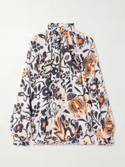 [La DoubleJ] La DoubleJ - Cerere Ruffled Tie-detailed Printed Crepe Blouse - White - small small White