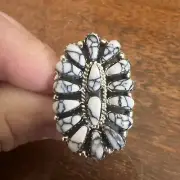 Navajo Cluster Ring White Buffalo Turquoise Size 8 Native American Womens Zuni E