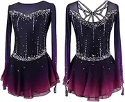 [Zagitova] Figure Skating Dress for Girls Open Back Gradient Women Handmade Competition Dance Outfit with Shiny Rhinestone