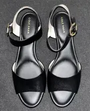 Cole Haan Evette Grand Wedge Sandal (40mm). Size 8. Black Leather.