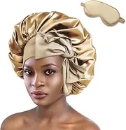 Satin Silk Bonnet for Sleeping - Double Layer with Tie Band, Ideal for Women's Curly Hair- A Satin Silky Sleep Mask as Gift