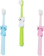 HOMOCONO Ergonomic Boys and Girls Toothbrush Toddler Mini Cat Toothbrush 3pcs Gentle Bristles Set