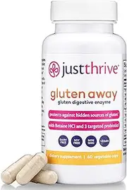 Just Thrive - GlutenAway - 60 Veggie Capsules - Digestion Support for Trace Gluten Found in Gluten-Free Food - Doctor-Formulated - Unique Digestive Enzyme and Probiotic Blend - Non-GMO