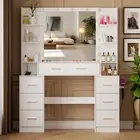 White 11 LED Dressing Table with Cabinet 7 Drawer Makeup Desk Vanity Table Set