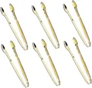 BIUDECO 6pcs Gold Plated Stainless Steel Mini Serving Tongs Thickened Ice Tong for Sugar Cubes for Tea Parties Coffee Bars and Home Use