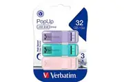 Verbatim Pop Up Slide USB Stick Drives 32gb Assorted Pastel Colours 3 Pack