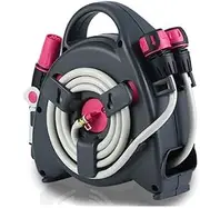 Hose Pipe Holder Small Portable Garden Hose Reel Cart, Household Watering Car Washing Tools, Water Pipe Organizer Hose Holder Set, with 15M/50Ft Hose and 3 Pattern N,Rose