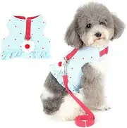 ZUNEA No Pull Small Dog Girl Harness Dress Escape Proof Cat Kitten Vest Harness Leash Set Step-in Soft Cotton Padded Striped and Flowers Printed Jacket Chihuahua Puppy Clothes for Walking Blue XS