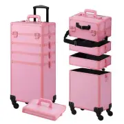 Makeup Train Case, Rolling Makeup Case with Lid, 5 in 1 Cosmetology Case on W...