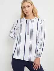 Noni B Stripe Linen Top - Size 08 - Womens