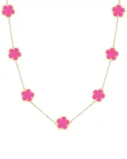 JanKuo Flower 14K Plated Synthetic Fuchsia Color Stone Station Necklace