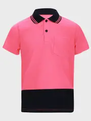 Kids Hi Vis Short Sleeve Polo Pink Navy