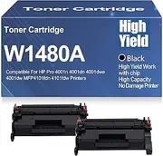 Compatible 148A Toner Cartridges High Yield W1480A Black Toner Cartridge High Capacity for HP Pro 4001n 4001dn 4001dwe 4001dw MFP4101fdn 4101fdw Printers,148A Black-2PC