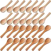30 Pieces Small Wooden Spoons Mini Nature Wooden Spoons for Jars Mini Tasting Spoons Condiments Salt Spoons for Kitchen Cooking Seasoning Oil Coffee Tea Sugar (Several Colors)