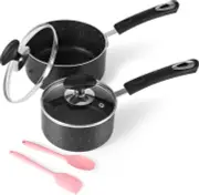 Nonstick Saucepan Set with Lid, Non Stick 1Qt & 2Qt Sauce Pan Set with Glass Lid