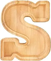 Twenty-six English Alphabet A-Z Letter Piggy Bank ,Large-Capacity Transparent Wooden Alphabet Piggy Bank，Personalized Coin Savings Box, Name DIY Creative Purchase Combination.（S）