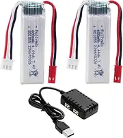 2PCS 2S 7.4V 600mAh Li-ion Battery with 2in1 Charger Suitable for XK A280 A160 A300 RC Remote Controlled Aircraft Fixed Wing Battery Glider Sircraft Model Toy Accessories
