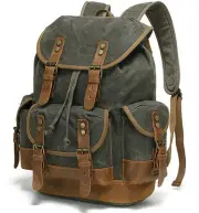 Vintage Waxed Canvas Leather Backpack Travel Rucksack Hiking Outdoor Large