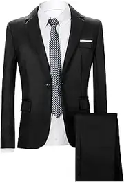[Generic] Men's Notched Lapel Suit Jacket Pants 2 Piece Slim Fit Suit Set for Business Jacket Pants with Tuxedo for Prom