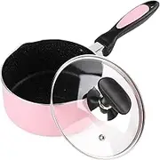 HooJay 2 Quart Non Stick Saucepan with Glass Lid,Small Soup Pot with Lid 2Qt Sauce Pan for Home Kitchen,Pink