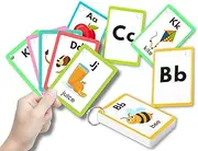 Alphabet Flash Cards Educational ABC Flash Cards, 26 Double Sided Alphabet Cards held in Ring, Letters Uppercase and Lowercase