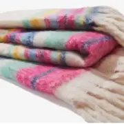 FREE PEOPLE Fringe Throw Blanket Skye Pink Blue White Stripes SHIPS FREE