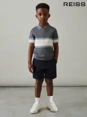 Reiss Airforce Blue Grove 3-9 yrs Textured Colour-Block Polo Shirt (AP0299) | $70
