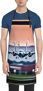 [CADREWY] Fly Airplane Print Adjustable Apron 28 x 33in Kitchen Apron with Pockets Versatile Unisex Chef Aprons, Black