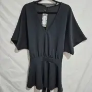 Boohoo V-neck Belted Peplum Top Black Size 22 NWT