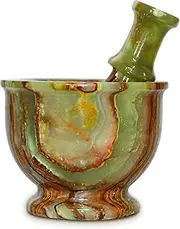 TheWolfard Handmade Luxury Green Calcite Mortar Pestle Set Large, Rustic Herb Crusher and Stone Grinder, Best for Kitchen Usable Decor & Housewarming Gifts., Multi Green, 5x4 (MG2021)