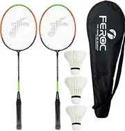 Feroc Aluminum Badminton Rackets Set of 2 with 3 Pieces Feather Shuttles with Full Cover