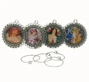 Set of Four Wine Charms Wine Lovers Wine Glass Charms Art Nouveau Alphonse Mucha