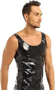 [SMGZC] Men's Sexy PVC Mirror Shiny Patent Leather Vest T-Shirt Wet Look Clubwear Lingerie