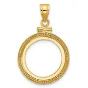 14K Yellow Gold Wideband Distinguished Coin Jewelry Polished And Beaded 16.5mm X 1.35mm Screw Top Bezel Pendant