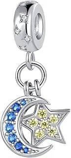 [MiniJewelry] Star Crescent Moon Celestial Charm Blue Yellow CZ Compatible with Pandora Charms Bracelets