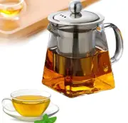 Modern Heat Resistant Glass Teapot Stainless Steel Tea Filter Infuser Jug Clear