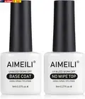 Soak off UV Gel Polish Base Coat and No Wipe Top Coat Set Upgraded Formula Long