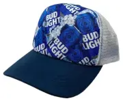 Budweiser Bud Light Beer Men's Graphic Print Foam Trucker Hat Cap in Navy/White