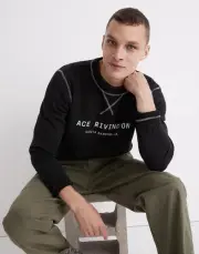 Madewell x Ace Rivington NWT Men's Black SHORT CIRCUIT Sweatshirt, Size Large