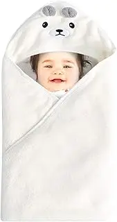 RoxNvm Hooded Baby Towel, Newborn Towels for Bath, Animal Design Baby Towel with Hood 80 * 80cm Ultra Soft Absorbent for Boy and Girl (White)